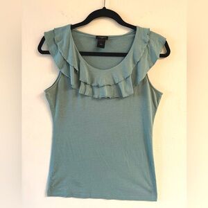 Ann Taylor small sleeveless Aqua Seafoam colored blouse, ruffled neckline